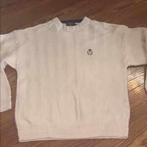 90s Chaps‎ by Ralph Lauren Herringbone Chunk Knit Cream Monogram Mens L Sweater